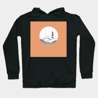 Whimsical Lighthouse Daylight Ink Illustration with a coral background Hoodie